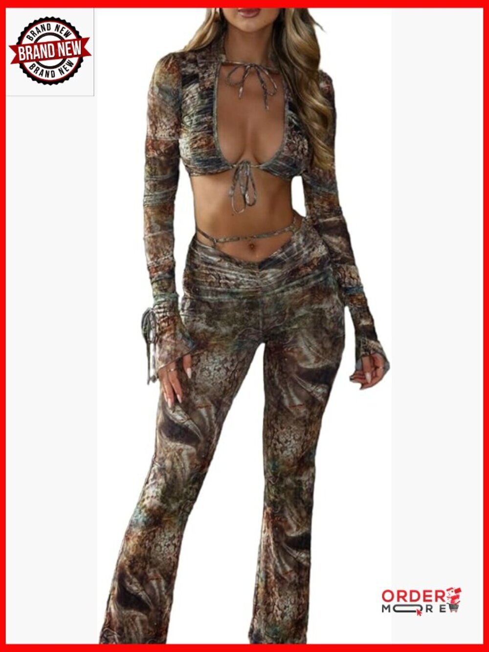 2 Piece Set Crop Top Flare Leggings Club Going Out Outfits Ruched Lace Up Long